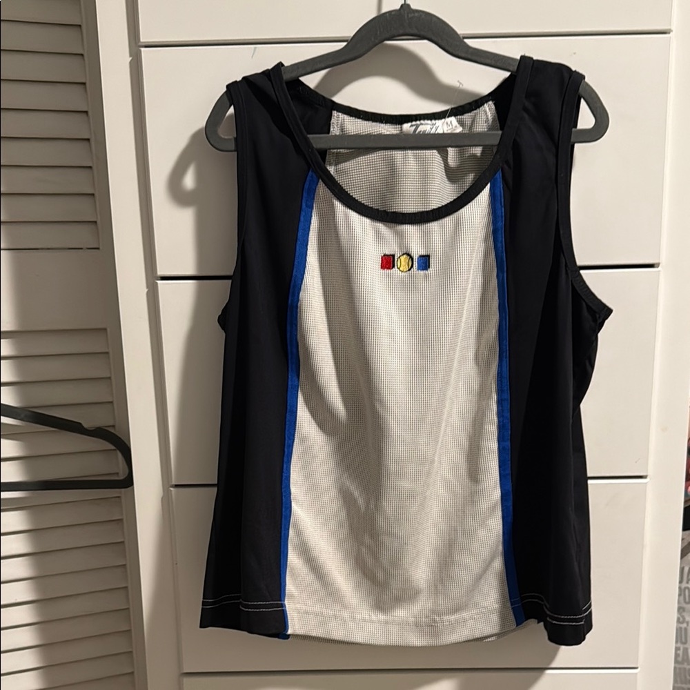 Vintage Tail top Black and White Tank Top with Blue Accents